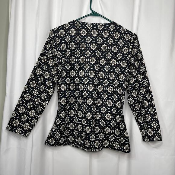 Ann Taylor shirt blouse top women's medium black with white floral pattern layer - Picture 9 of 14